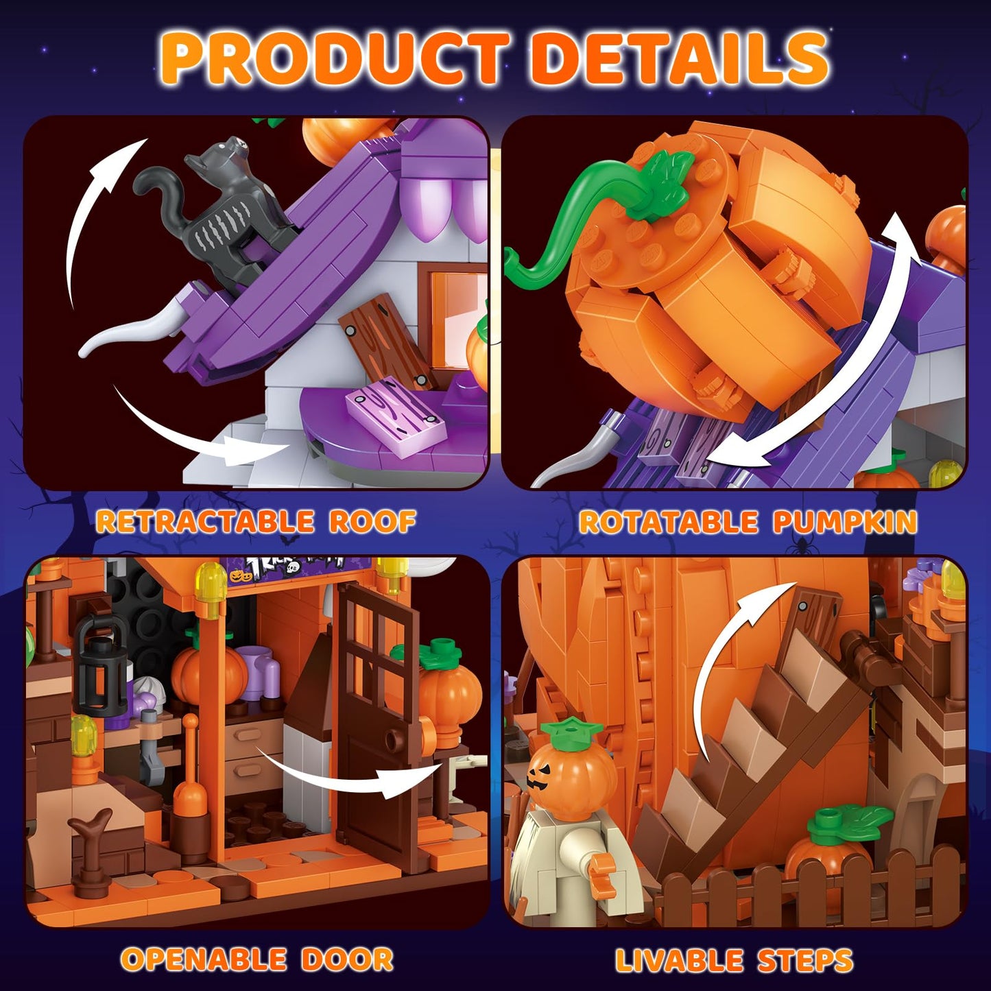 DAHONPA Halloween Pumpkin House Building Blocks Toys with 762 Pieces