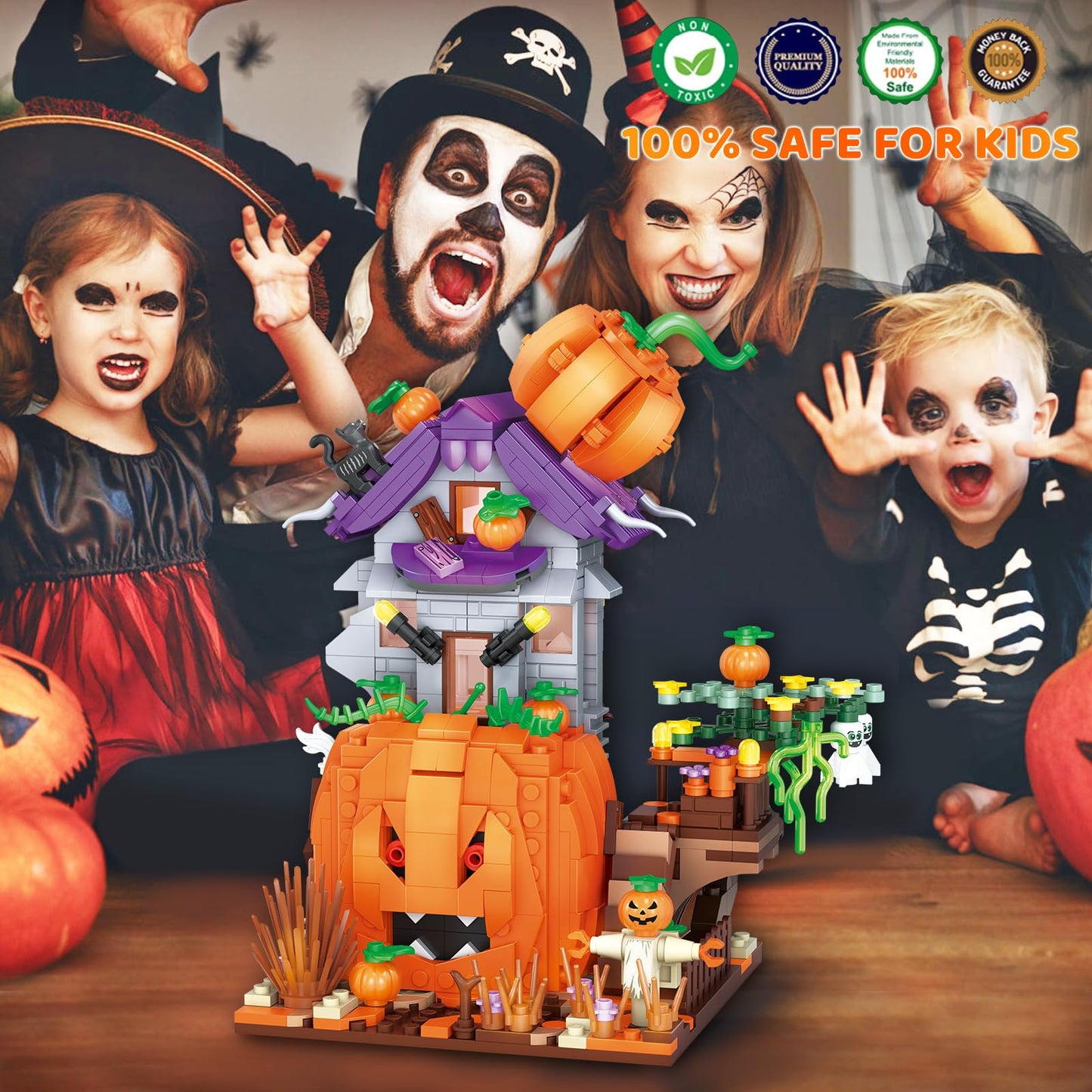 DAHONPA Halloween Pumpkin House Building Blocks Toys with 762 Pieces