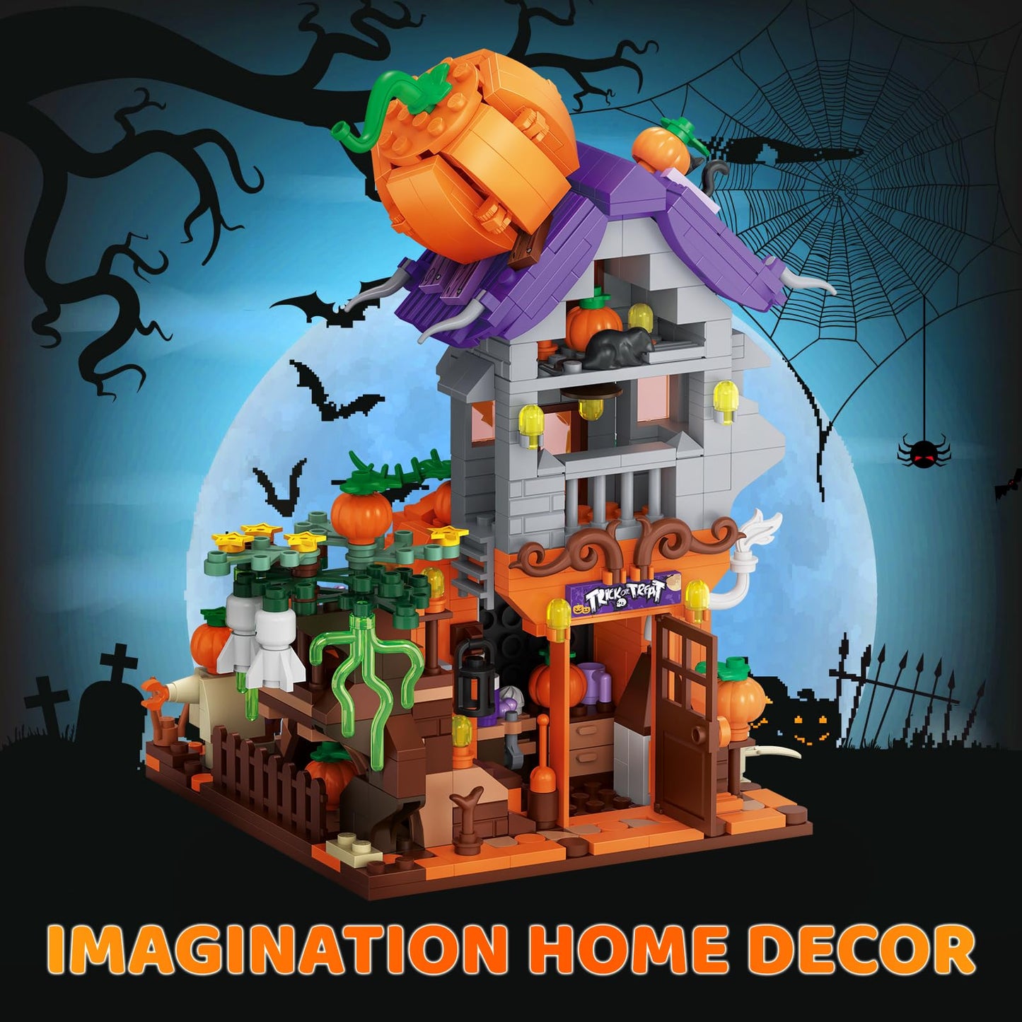 DAHONPA Halloween Pumpkin House Building Blocks Toys with 762 Pieces