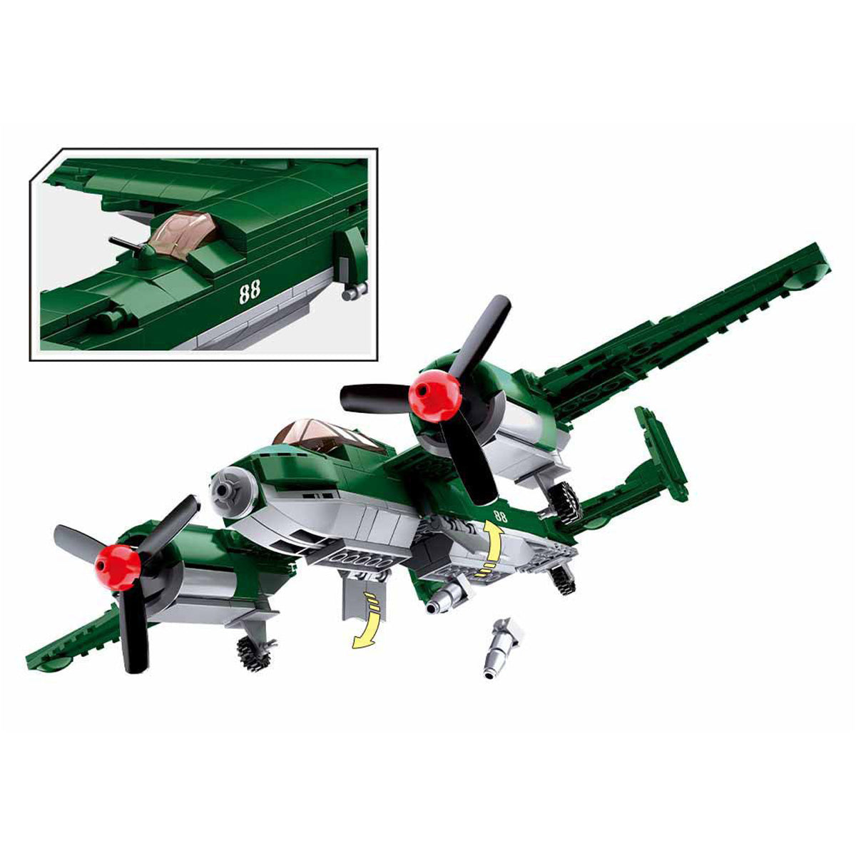 DAHONPA Military Series TU-2 Fighter Military Army Airplane Building Blocks Set with 311 Pieces
