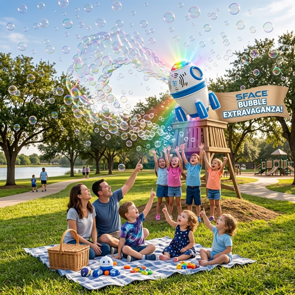 Dahonpa Space Rocket Bubble Machine for Kids – Handheld Electric Bubble Toy with Automatic Bubble Blower, Colorful Light Effects, Safe Plastic, Indoor & Outdoor Fun