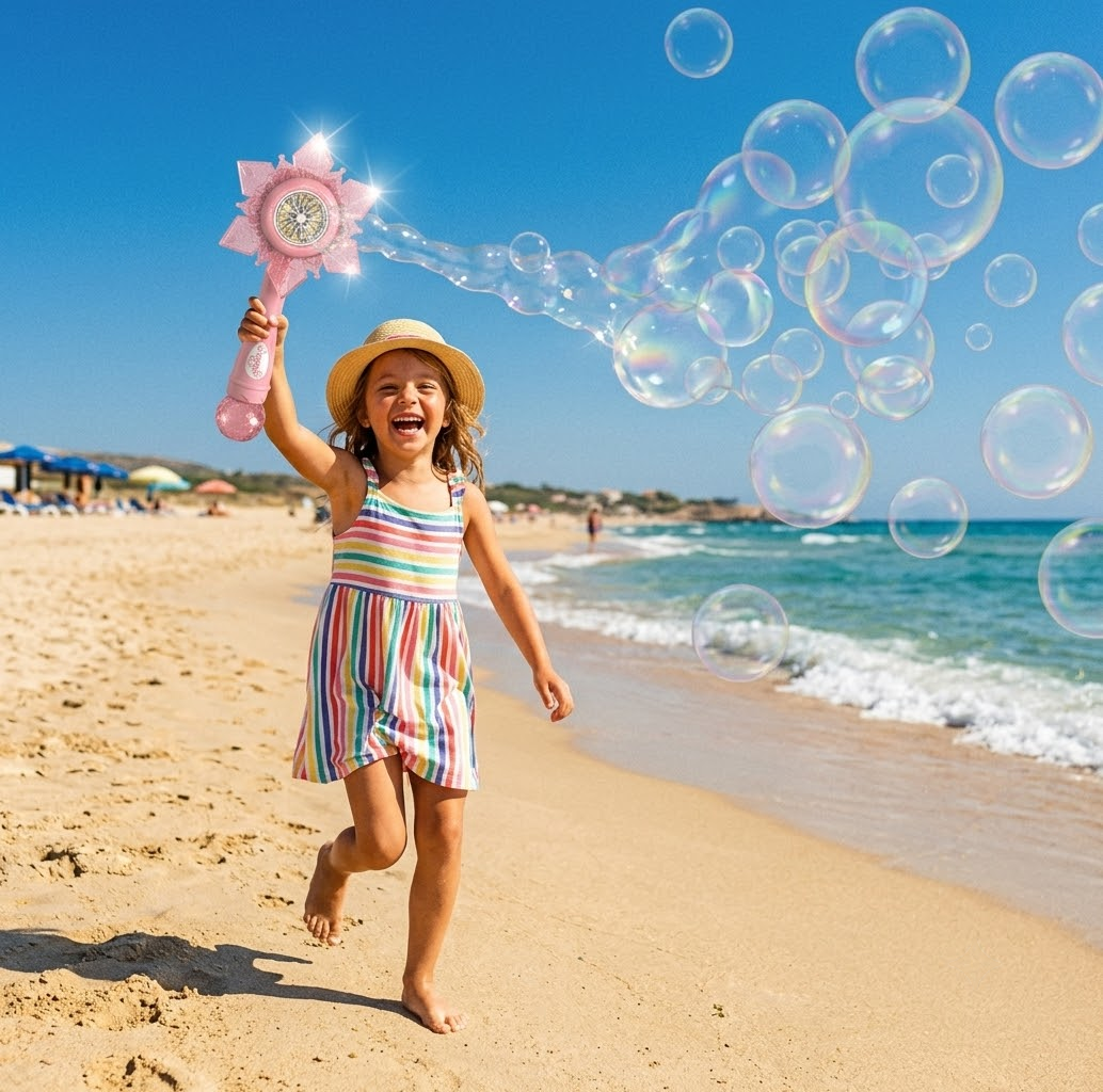 DAHONPA Rechargeable Snowflake Bubble Wand for Kids – Pink Princess Bubble Blower Toy with Battery & Bubble Solution