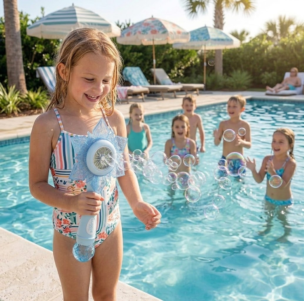 DAHONPA Rechargeable Snowflake Bubble Wand - Magical Bubble Blower Toy with Battery & Bubble Solution for Kids Outdoor Summer Play