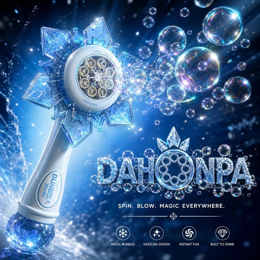 DAHONPA Rechargeable Snowflake Bubble Wand - Magical Bubble Blower Toy with Battery & Bubble Solution for Kids Outdoor Summer Play DAHONPA