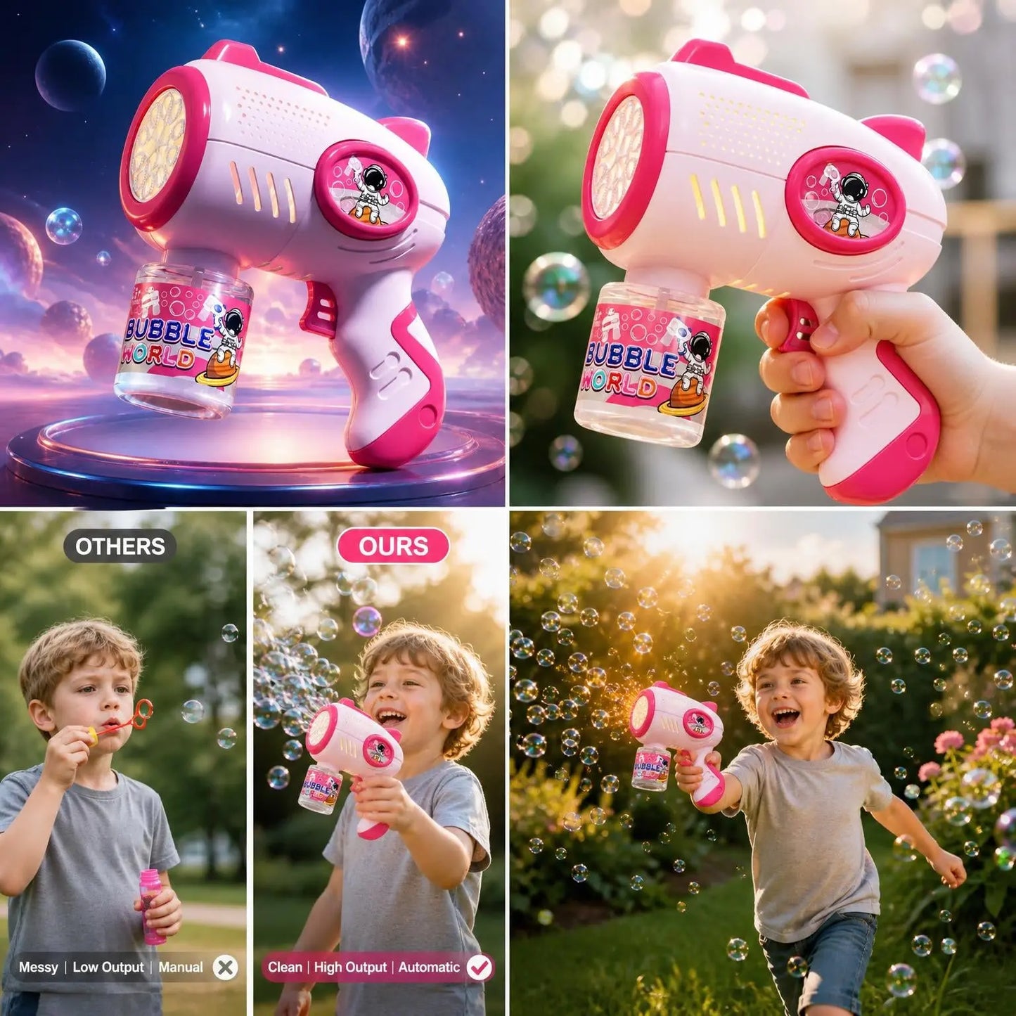 Dahonpa Astronaut Bubble Gun for Kids - Automatic Bubble Machine with LED Lights - Fun Outdoor Summer Toy DAHONPA