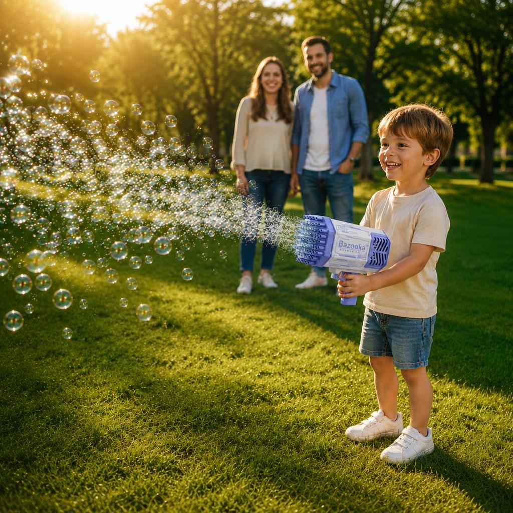DAHONPA Electric Bazooka Bubble Blower for Kids – Rechargeable Bubble Machine Toy with Bubble Solution Included