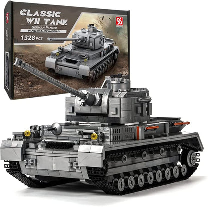DAHONPA 四号坦克陆军积木（1328 件），二战军事历史收藏模型，带士兵人物，儿童和成人玩具礼物。