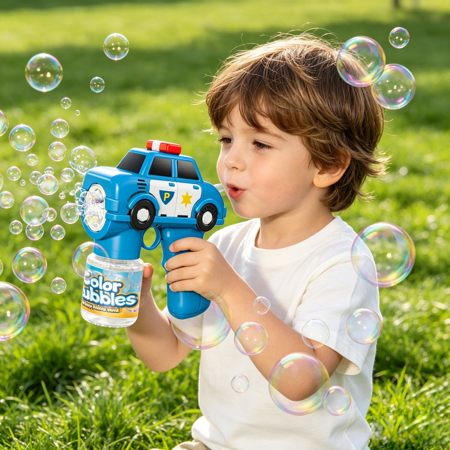 DAHONPA Police Car Bubble Gun for Kids 3+, Automatic Electric Bubble Blower with LED Lights & Music, Handheld Bubble Maker Toy, Leak-Proof Design, Safe Plastic, Perfect for Indoor Outdoor Birthday Party Wedding Gifts for Toddlers Boys Girls