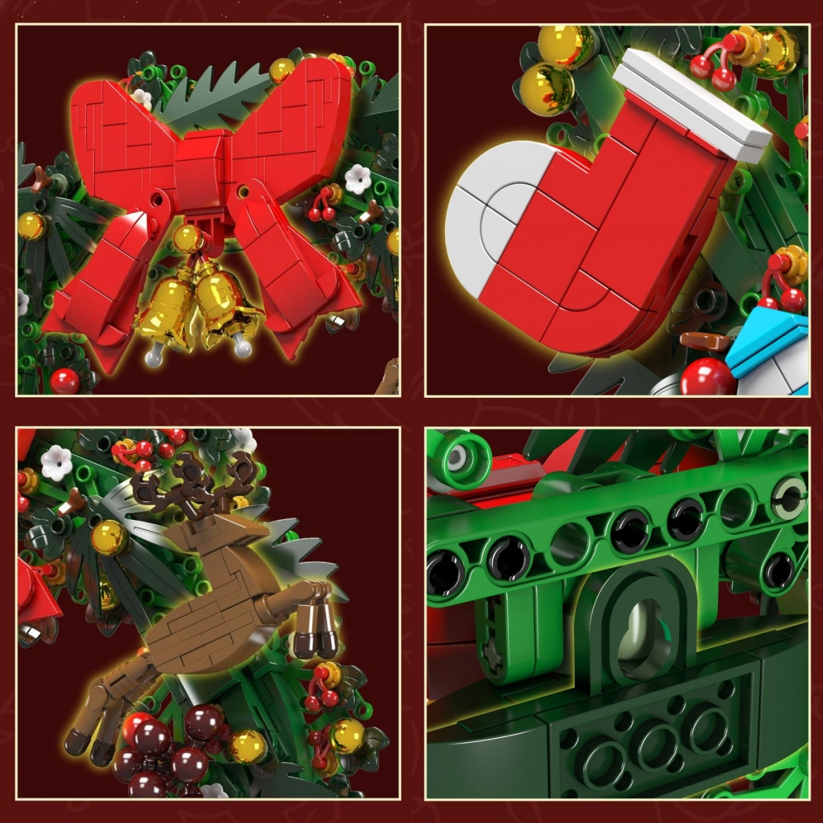 Christmas Wreath Mini Building Blocks Set with 1002 Pcs, eucalyptus wreath, Toys Christmas Collection Decoration Creative