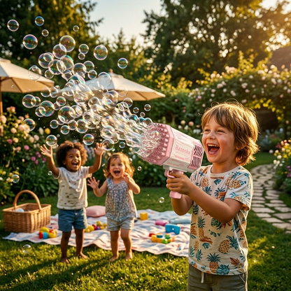 DAHONPA Rechargeable Bazooka Bubble Gun – 69-Hole Automatic Bubble Blower Machine for Kids & Adults, Outdoor Party Toy with Battery & Solution