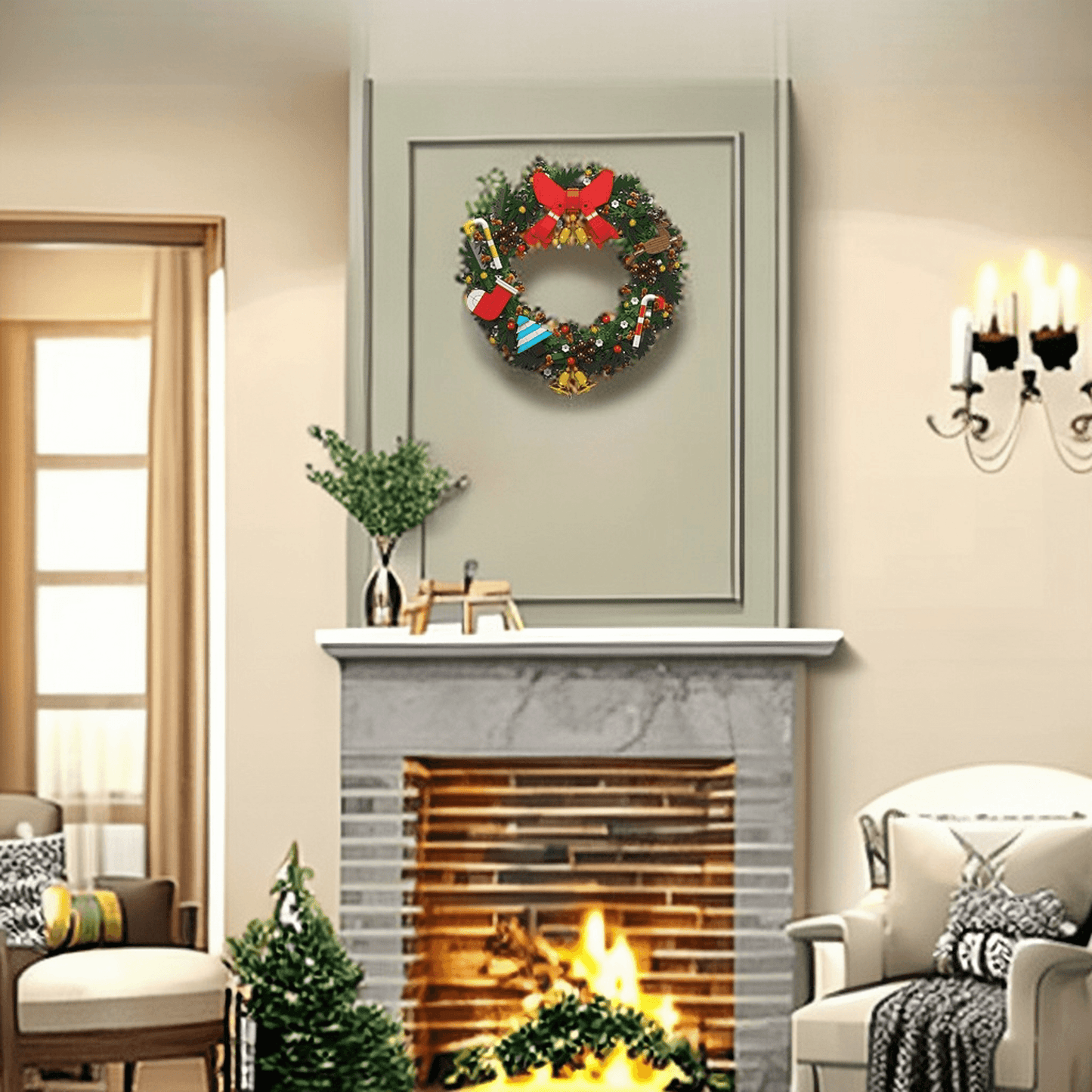 Christmas Wreath Mini Building Blocks Set with 1002 Pcs, eucalyptus wreath, Toys Christmas Collection Decoration Creative