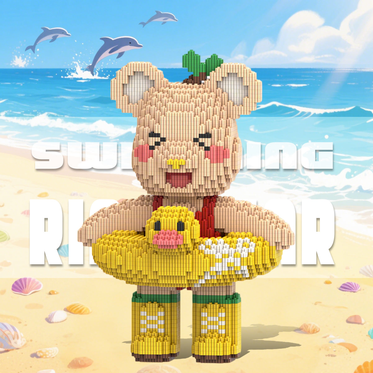 DAHONPA Swimming Ring Bear Brick Micro Building Blocks (4300 PCS), Bearbricks Set Creative Home & Office Decor, Gift for Adults and Kids