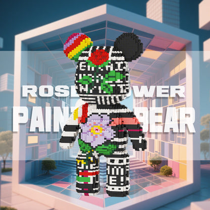 DAHONPA Black White Stripe Floral Graffiti Bear Micro Building Blocks Set (6150 PCS) – DIY Street Art Trendy Collectible Figurine Toy for Kids & Adults