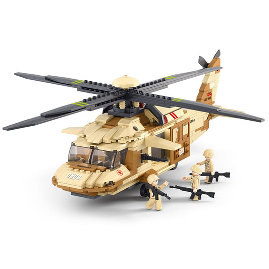 DAHONPA UH-60L 中型通用直升机黑鹰军用飞机积木套装，含 4 人偶、439 块空军积木玩具、儿童和成人礼物。 