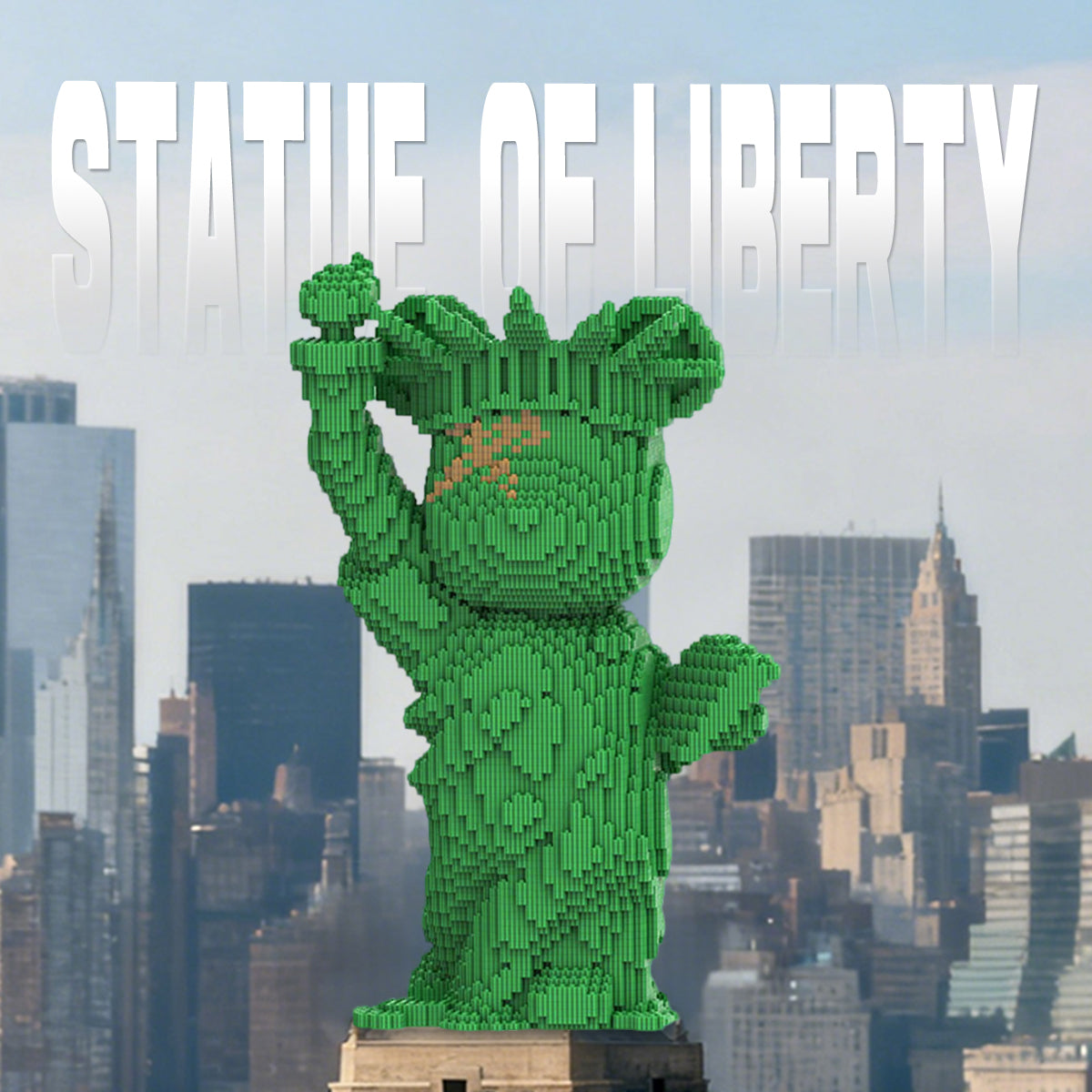 DAHONPA Classic Green Patina Liberty Bear Micro Building Blocks Set (6750 PCS) – DIY Retro Art Trendy Collectible Figurine for Kids & Adults