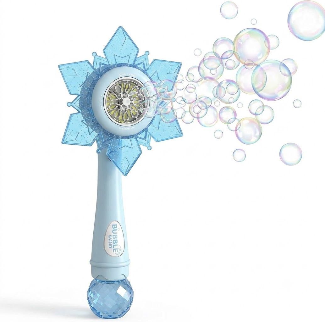 DAHONPA Rechargeable Snowflake Bubble Wand - Magical Bubble Blower Toy with Battery & Bubble Solution for Kids Outdoor Summer Play