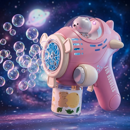 DAHONPA Astronaut Bear Bubble Gun - Portable Pink Space-Themed Toy for Kids, Electric Bubble Maker with Light & Sound for Outdoor Play, Fun Birthday Gift