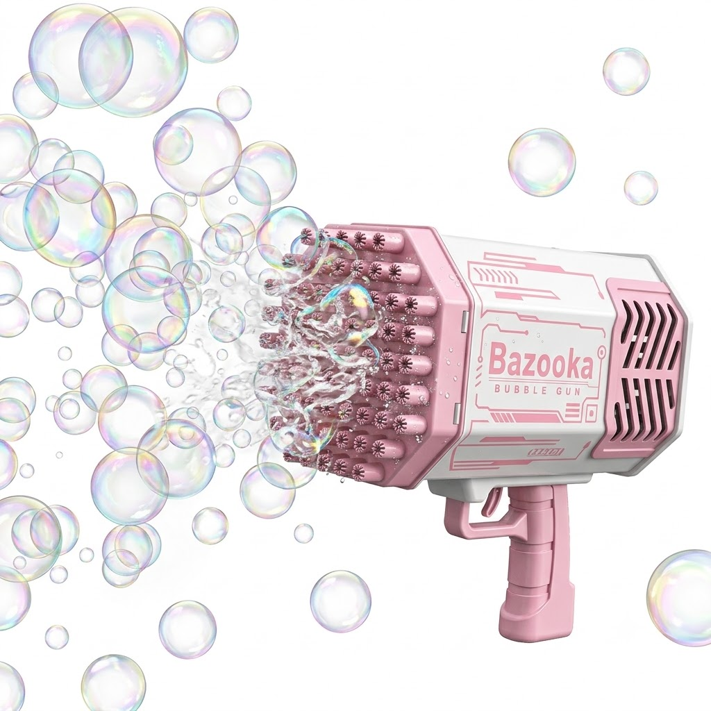 DAHONPA Rechargeable Bazooka Bubble Gun – 69-Hole Automatic Bubble Blower Machine for Kids & Adults, Outdoor Party Toy with Battery & Solution