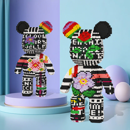 DAHONPA Black White Stripe Floral Graffiti Bear Micro Building Blocks Set (6150 PCS) – DIY Street Art Trendy Collectible Figurine Toy for Kids & Adults