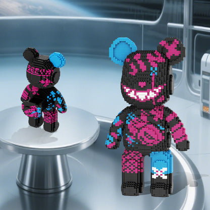 DAHONPA Dark Pink & Blue Graffiti Bear Micro Building Blocks Set (5450 PCS) – DIY Edgy Trendy Collectible Figurine Toy for Kids & Adults