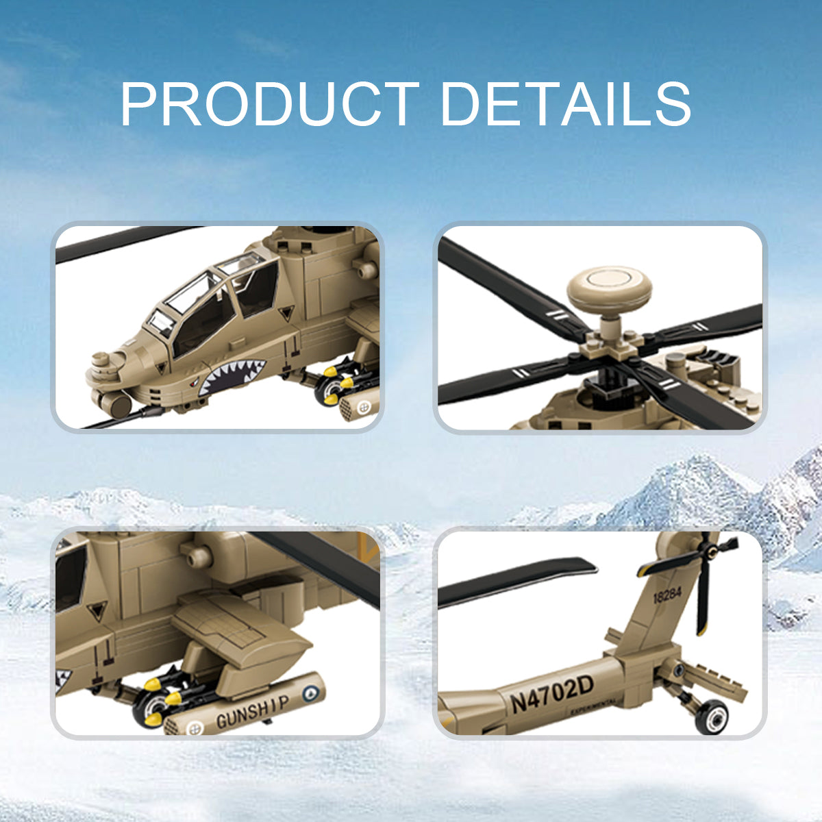 DAHONPA AH-64 Apache Helicopter Building Blocks Kit | Military Model