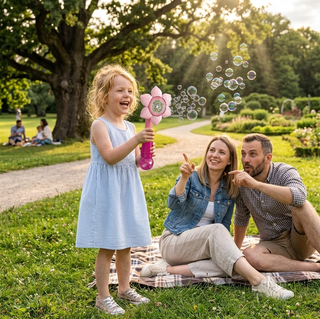 DAHONPA Automatic Flower Bubble Wand - Magical LED Bubble Blower Toy for Outdoor Summer Fun