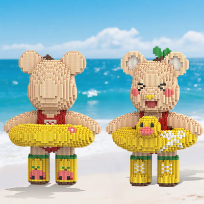 DAHONPA Swimming Ring Bear Brick Micro Building Blocks (4300 PCS), Bearbricks Set Creative Home & Office Decor, Gift for Adults and Kids