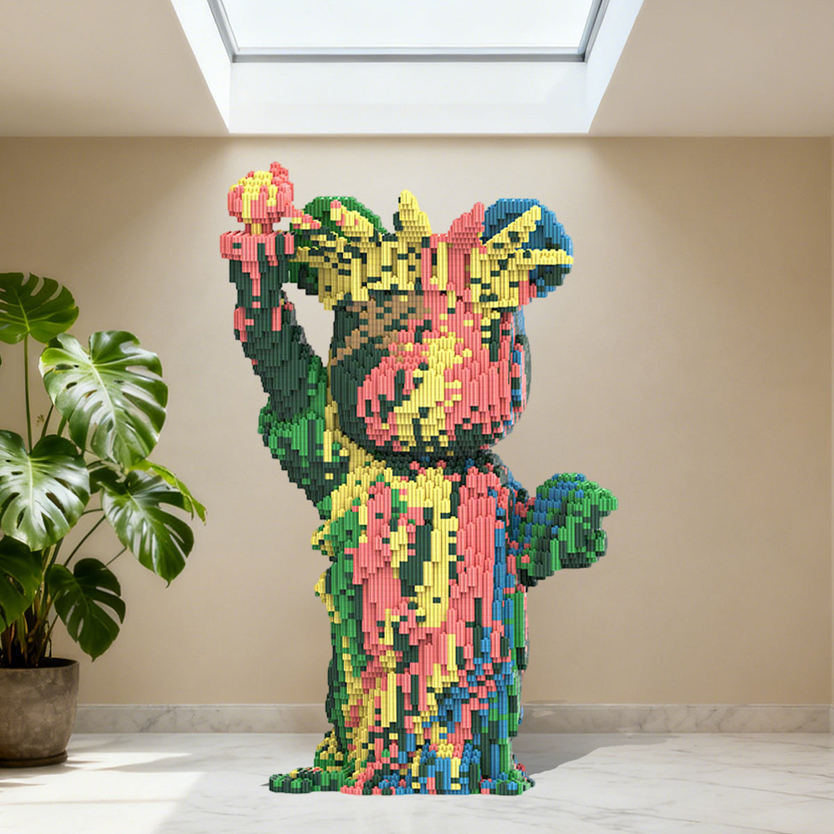 DAHONPA Splatter-Paint Liberty Bear Micro Building Blocks Set (6750 PCS) – DIY Artistic Trendy Collectible Figurine for Kids & Adults