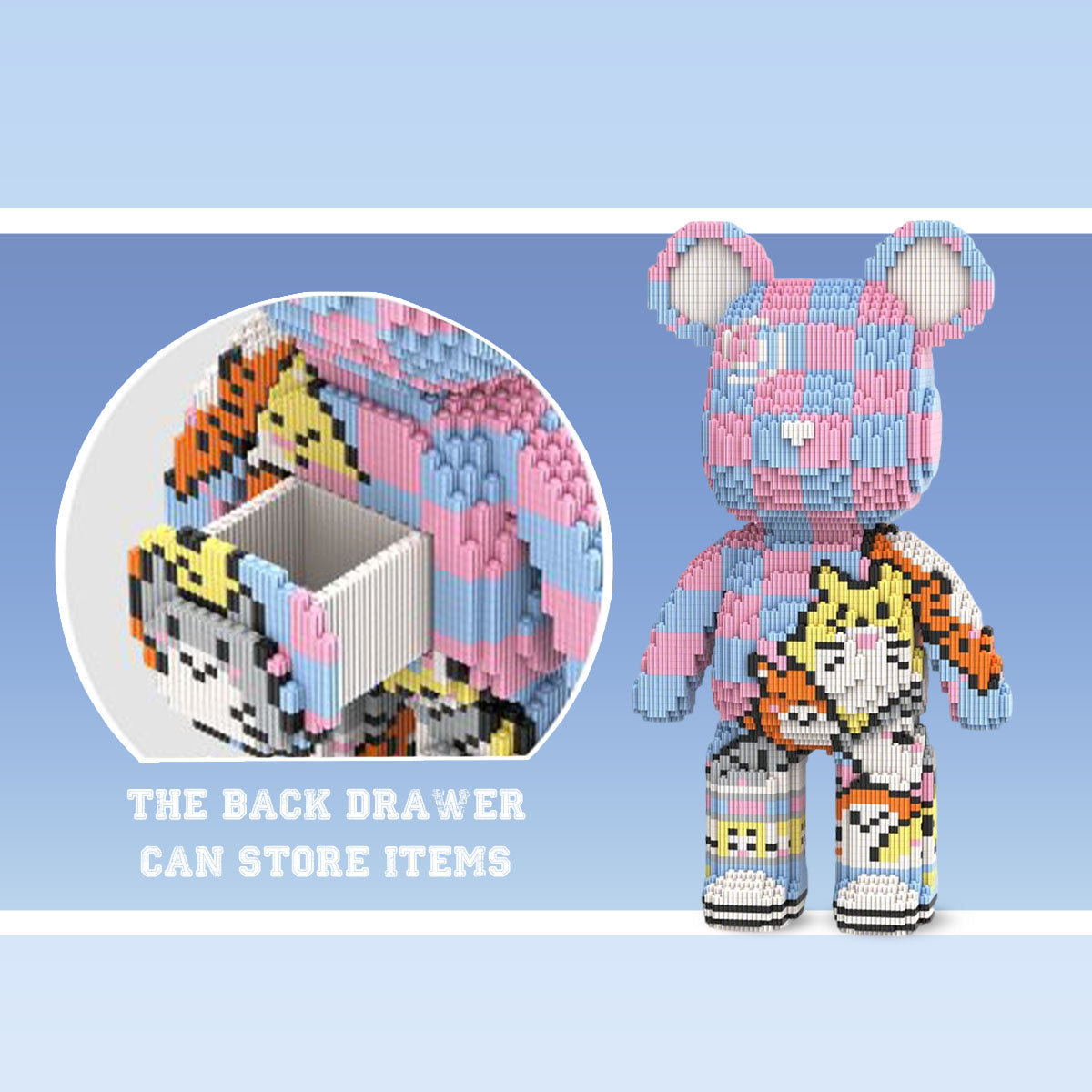 DAHONPA Pink Blue Checkerboard Cute Pet Bear Micro Building Blocks Set (5900 PCS) – DIY Energetic Trendy Collectible Figurine Toy for Kids & Adults