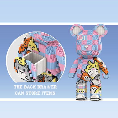 DAHONPA Pink Blue Checkerboard Cute Pet Bear Micro Building Blocks Set (5900 PCS) – DIY Energetic Trendy Collectible Figurine Toy for Kids & Adults