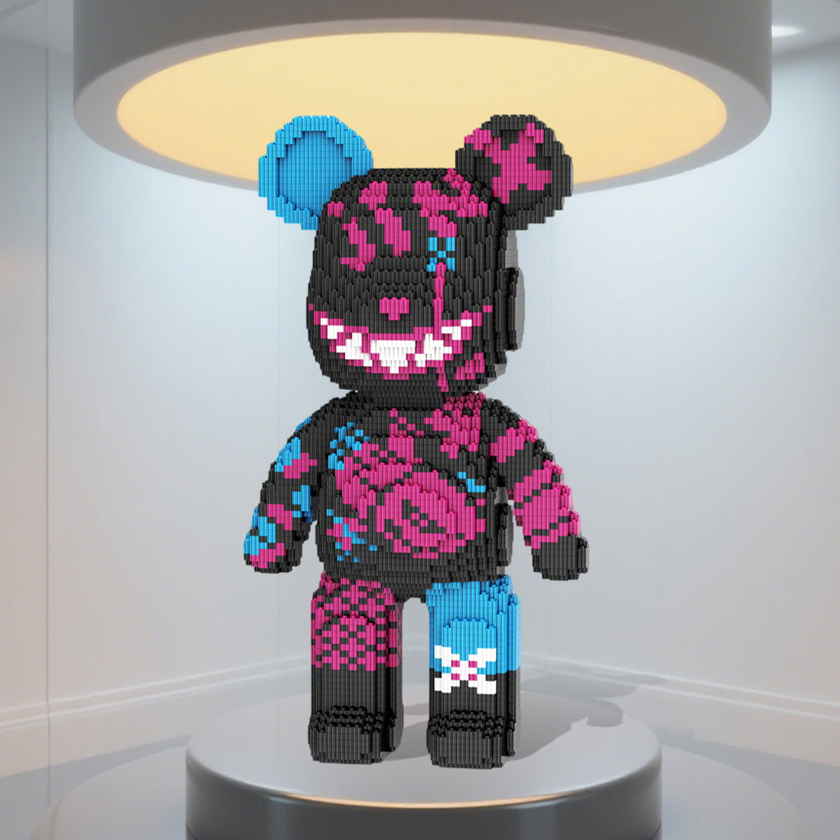 DAHONPA Dark Pink & Blue Graffiti Bear Micro Building Blocks Set (5450 PCS) – DIY Edgy Trendy Collectible Figurine Toy for Kids & Adults