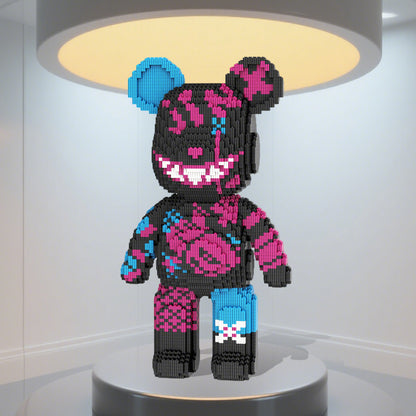 DAHONPA Dark Pink & Blue Graffiti Bear Micro Building Blocks Set (5450 PCS) – DIY Edgy Trendy Collectible Figurine Toy for Kids & Adults