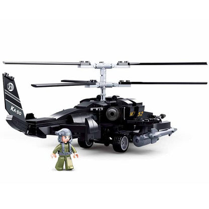 DAHONPA KA50 直升机军用飞机积木套装，含 1 个人物，330 块空军积木玩具，送给儿童和成人的礼物。 