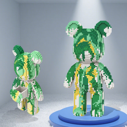 DAHONPA Chinese Style Green Splash Ink Bear Micro Building Blocks Set (6400 PCS) – DIY Oriental Art Trendy Collectible Figurine Toy for Kids & Adults