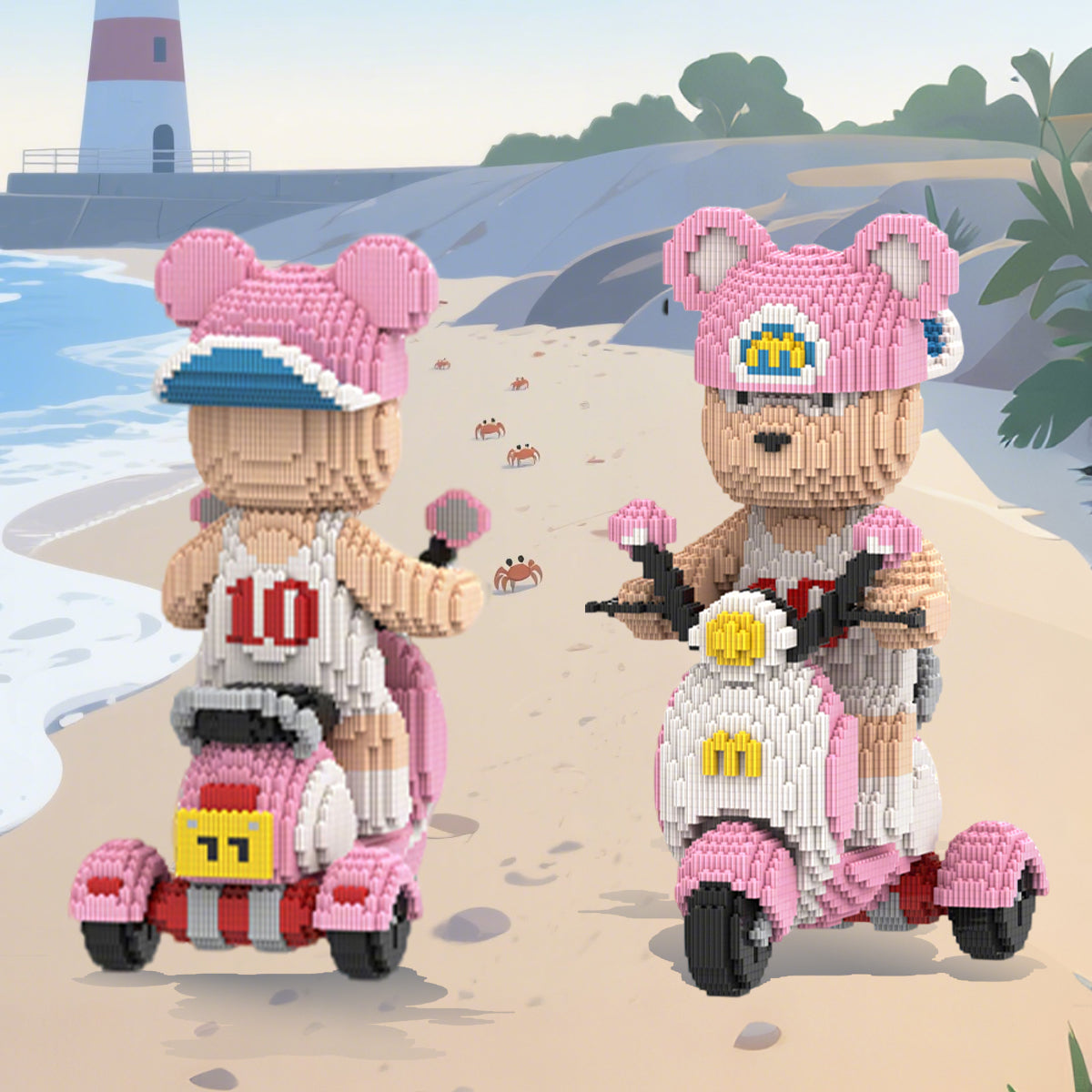 DAHONPA Pink Scooter Bear Micro Building Blocks Set (6800 PCS) – DIY Creative Bearbrick Toy for Kids & Adults