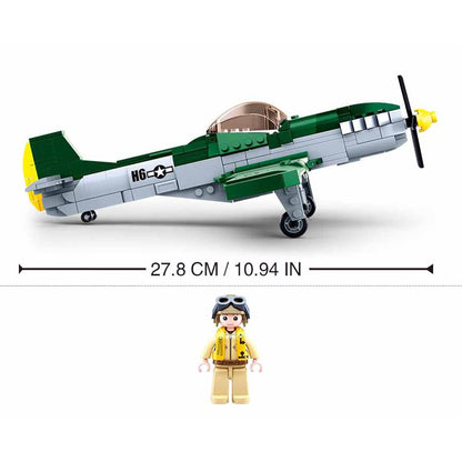 DAHONPA P51D 战斗机军用飞机积木套装，含 1 个人物，323 块空军积木玩具，送给儿童和成人的礼物。 