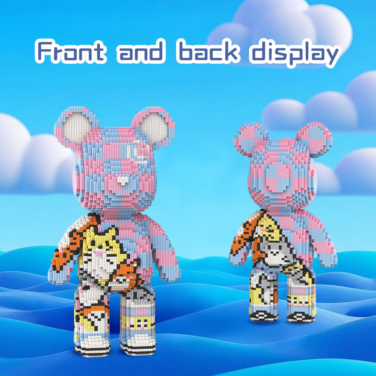 DAHONPA Pink Blue Checkerboard Cute Pet Bear Micro Building Blocks Set (5900 PCS) – DIY Energetic Trendy Collectible Figurine Toy for Kids & Adults
