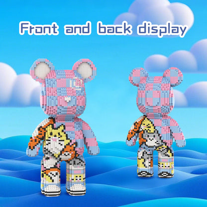 DAHONPA Pink Blue Checkerboard Cute Pet Bear Micro Building Blocks Set (5900 PCS) – DIY Energetic Trendy Collectible Figurine Toy for Kids & Adults