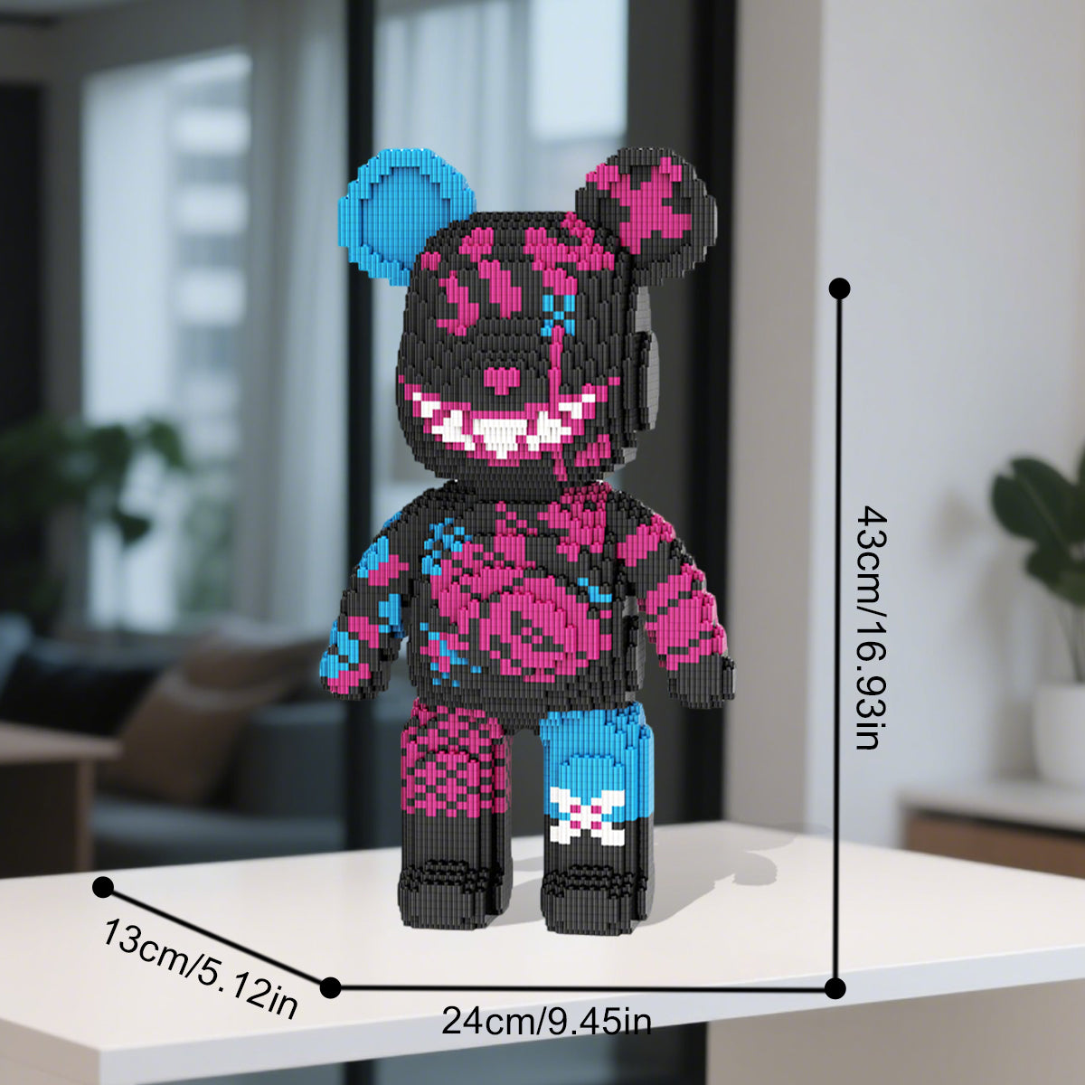 DAHONPA Dark Pink & Blue Graffiti Bear Micro Building Blocks Set (5450 PCS) – DIY Edgy Trendy Collectible Figurine Toy for Kids & Adults