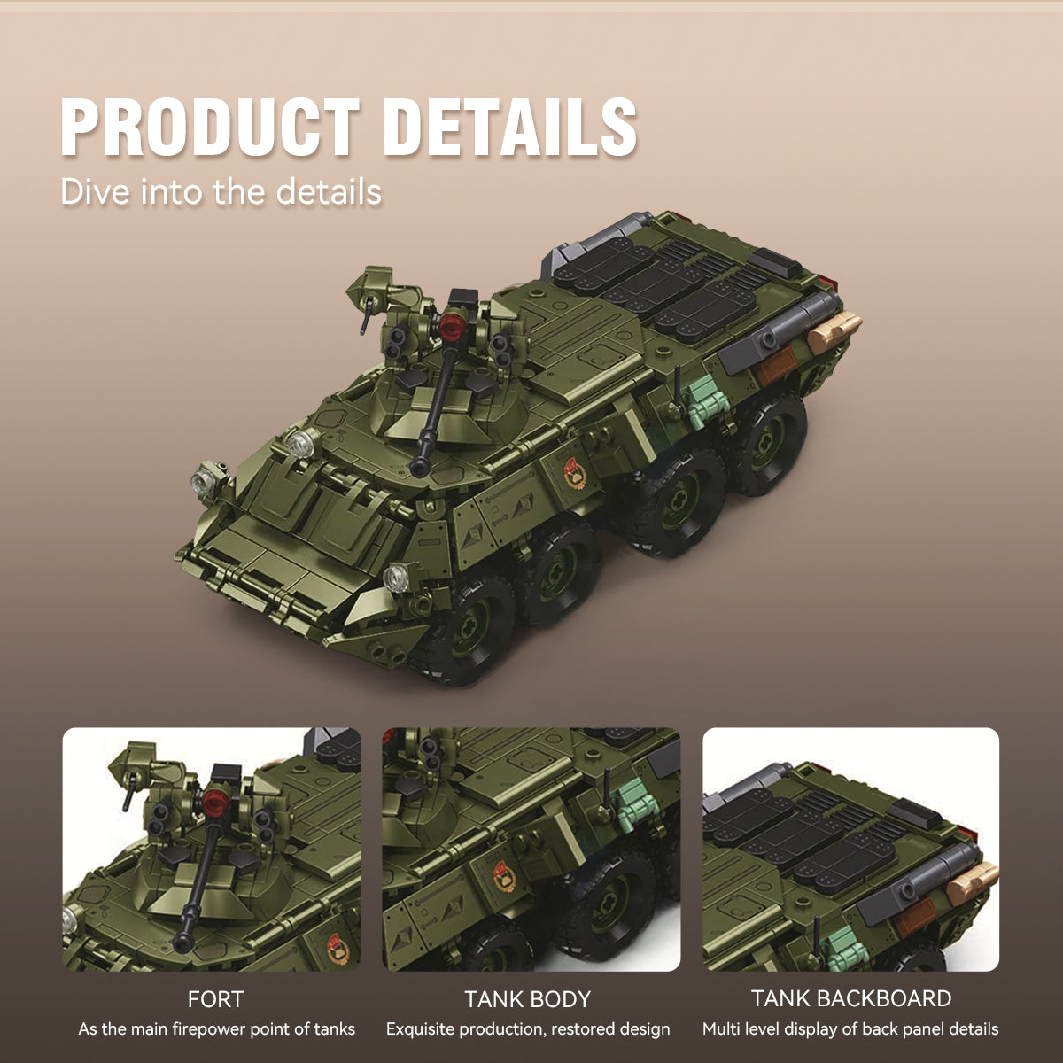DAHONPA BTR-80AS Infantry Fighting Vehicle Building Blocks Set |2-in-1 Military Model Kit