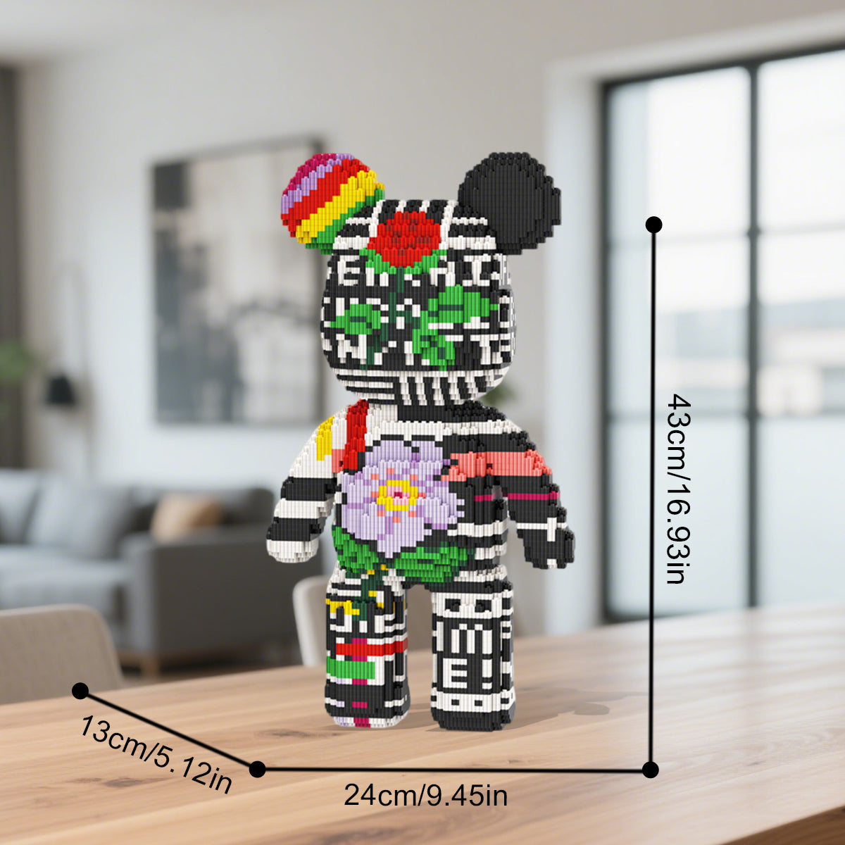 DAHONPA Black White Stripe Floral Graffiti Bear Micro Building Blocks Set (6150 PCS) – DIY Street Art Trendy Collectible Figurine Toy for Kids & Adults