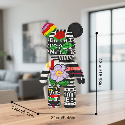 DAHONPA Black White Stripe Floral Graffiti Bear Micro Building Blocks Set (6150 PCS) – DIY Street Art Trendy Collectible Figurine Toy for Kids & Adults