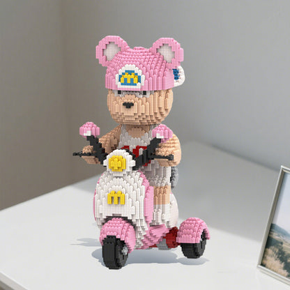 DAHONPA Pink Scooter Bear Micro Building Blocks Set (6800 PCS) – DIY Creative Bearbrick Toy for Kids & Adults