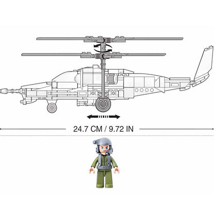 DAHONPA KA50 直升机军用飞机积木套装，含 1 个人物，330 块空军积木玩具，送给儿童和成人的礼物。 