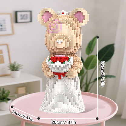 DAHONPA Wedding Bride Bear Micro Building Blocks Set (2950 Pieces), with Wedding Dress Design, Decoration Present, Toy Gift for Lovers Men & Women