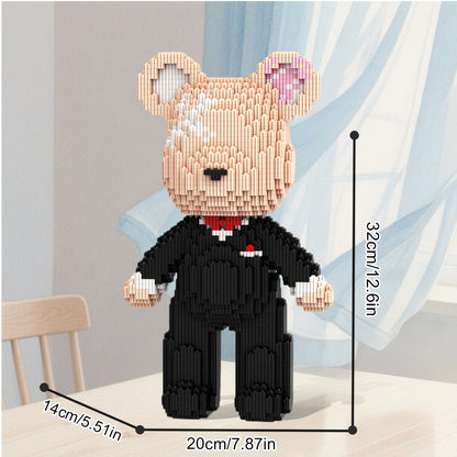 DAHONPA Bridegroom Bear Brick Micro Building Blocks Set (2350 Pieces), with Black Suit Design, Wedding Decoration Present for Lovers Men & Women