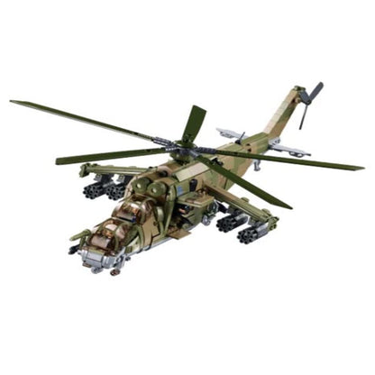 DAHONPA MI-24S 直升机中型实用军用飞机积木套装带人偶，893 块空军积木玩具，儿童和成人礼物