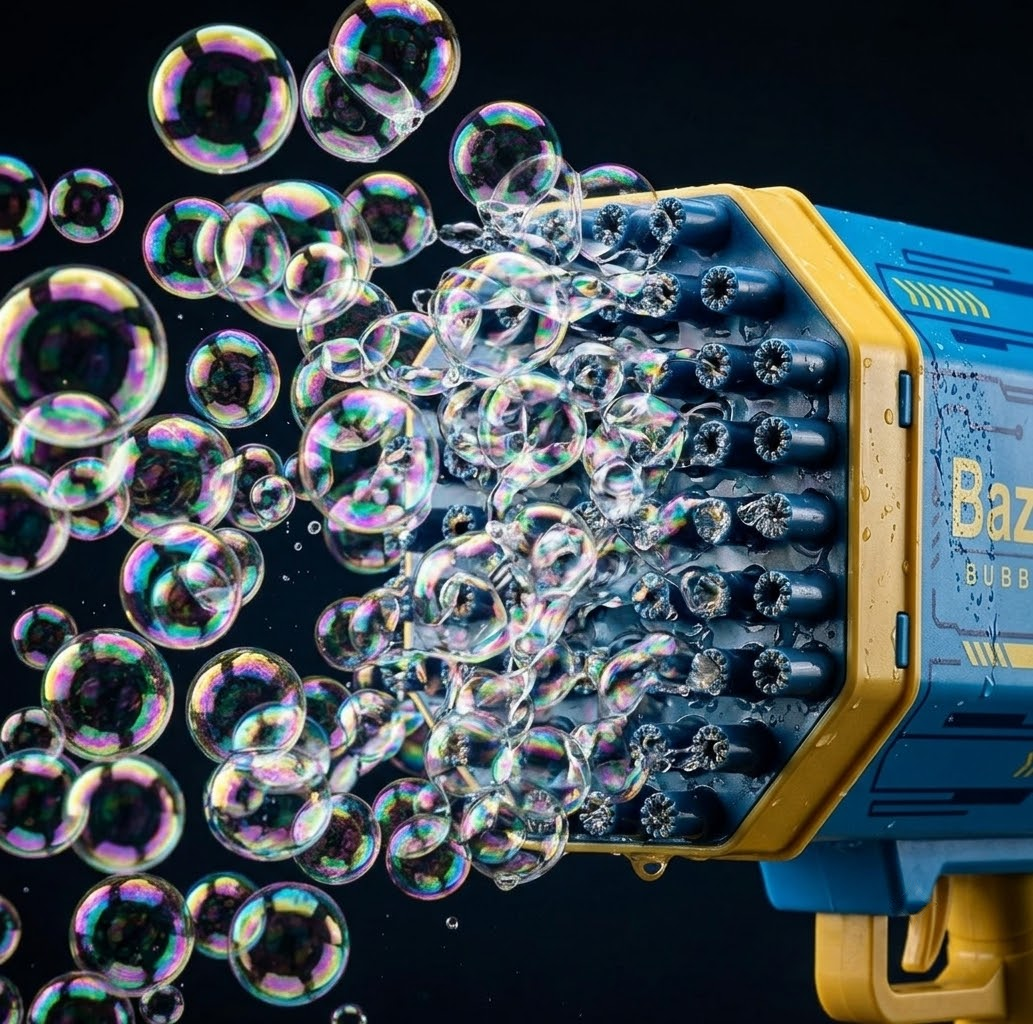 DAHONPA Bubble Gun Bazooka Automatic Bubble Blaster Toy – Rechargeable Lithium Battery Powered Bubble Machine with Bubble Solution for Kids Outdoor Party Fun