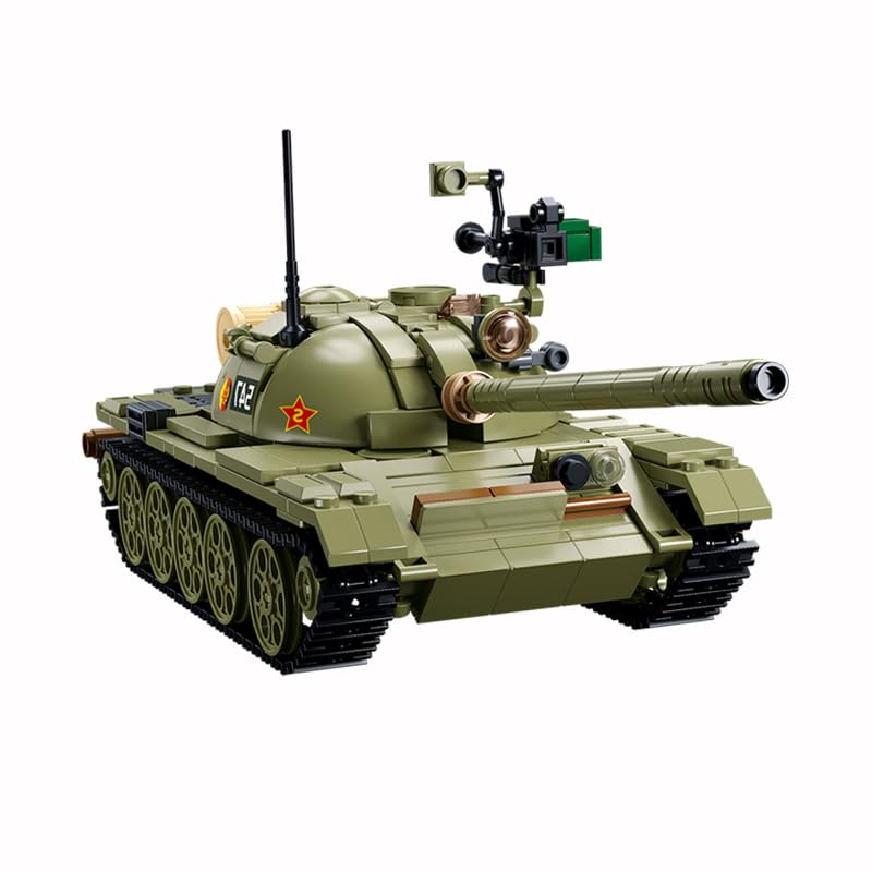 DAHONPA T-54S 中型坦克陆军积木（604 件），二战军事历史收藏模型，带 2 个士兵人物，儿童和成人玩具礼物。 