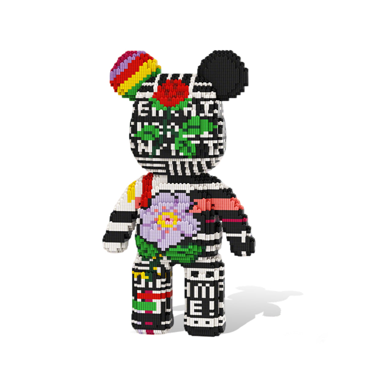 DAHONPA Black White Stripe Floral Graffiti Bear Micro Building Blocks Set (6150 PCS) – DIY Street Art Trendy Collectible Figurine Toy for Kids & Adults